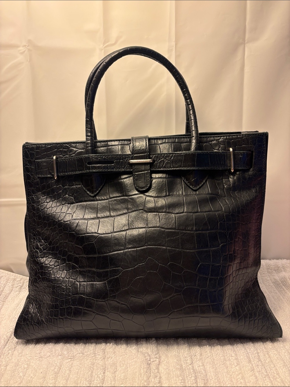 Furla Black Croc-Textured Leather Shoulder Bag